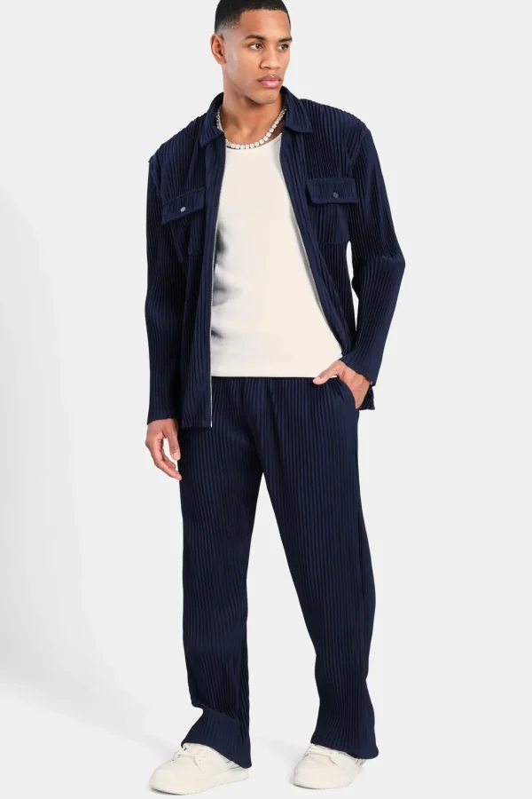 Pleated Utility Jacket  - Navy