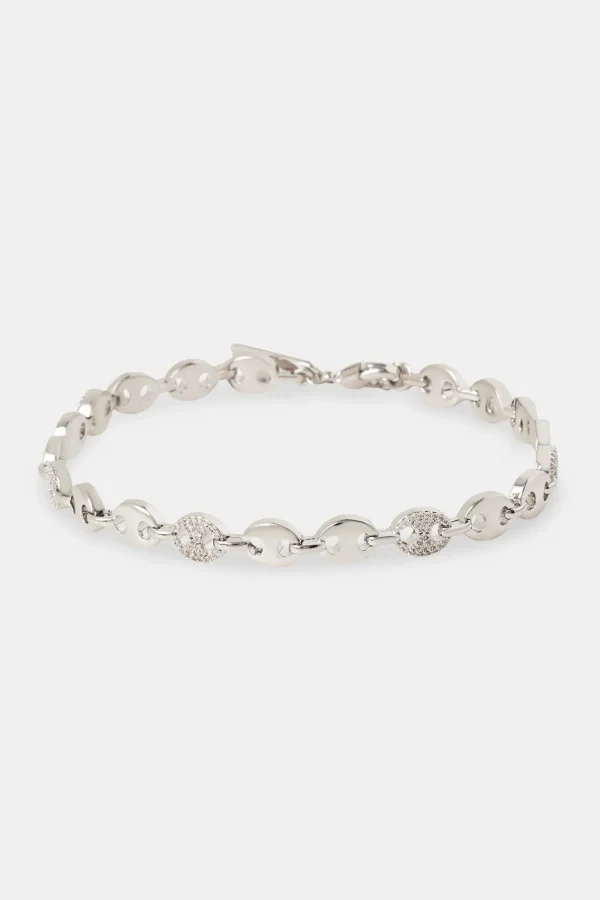 Polished & Iced CZ Pave Coffee Bean Bracelet - 5mm