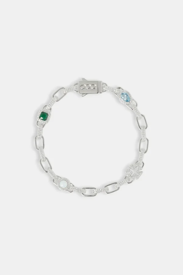 Polished & Iced Link Gemstone Motif Bracelet - 6mm