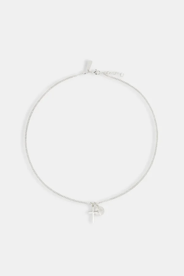 Polished Cross & Compass Layered Necklace - 15mm - White