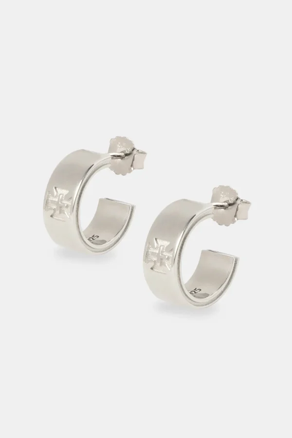 Polished Cross Engraved Huggie Earrings - 12mm