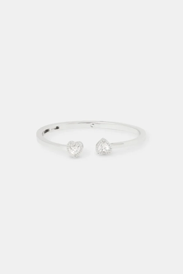 Polished Cz Heart Bangle - White - 5mm