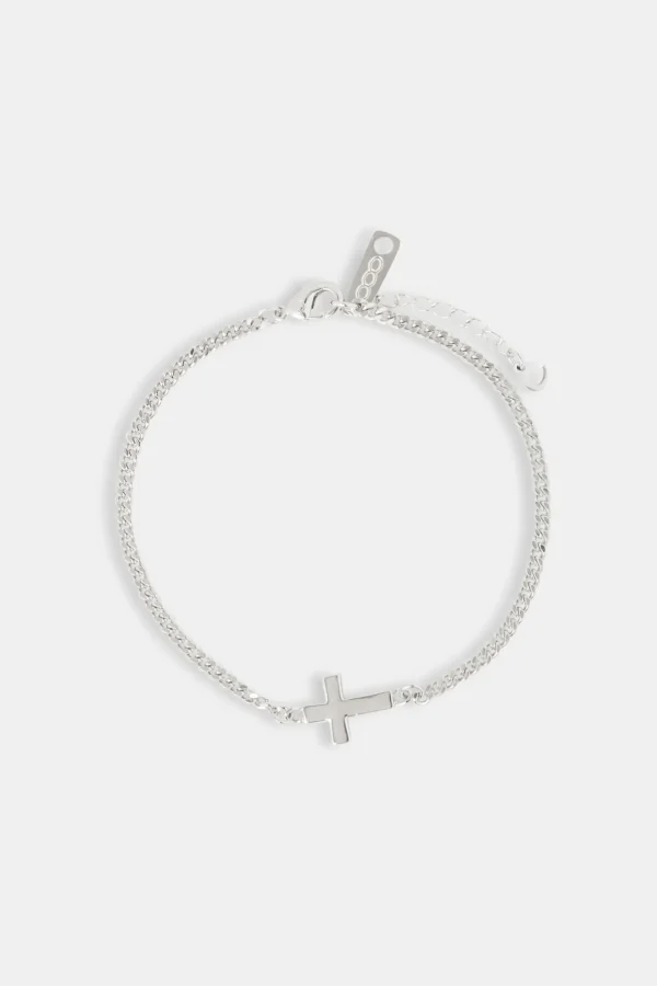 Polished Drop Cross Cuban Bracelet - 5mm