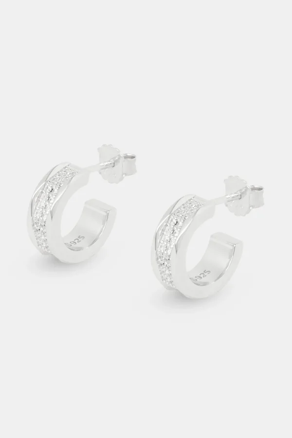 Polished Edge Iced Centre Huggie Earrings - 15mm