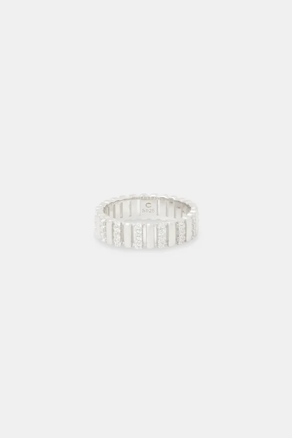 Polished Iced Panelled Ring - 6mm