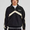 Quarter Zip Nylon Contrast Stripe Jacket - Black