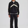 Quarter Zip Nylon Contrast Stripe Jacket & Straight Leg Jogger - Black