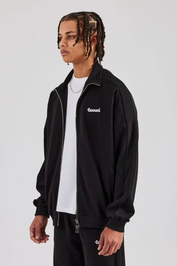 Raglan Embroidered Track Jacket - Black