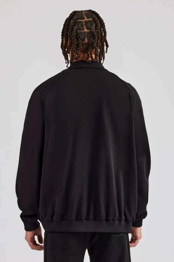 Raglan Embroidered Track Jacket - Black