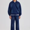 Raglan Seam Detail Zip Through Hoodie & Straight Leg Jogger - Navy Blue