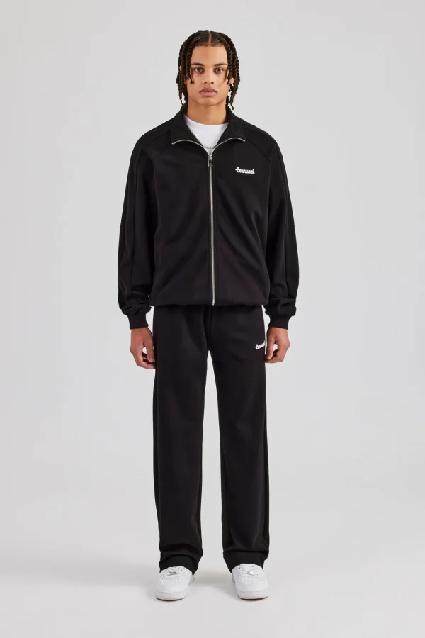 Raglan Track Jacket & Straight Leg Trouser Set - Black