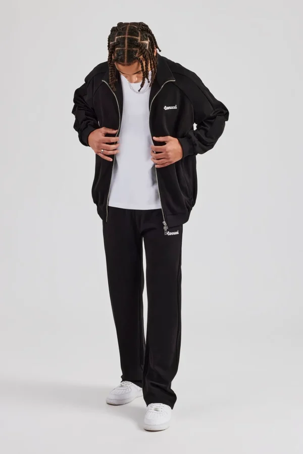 Raglan Track Jacket & Straight Leg Trouser Set - Black