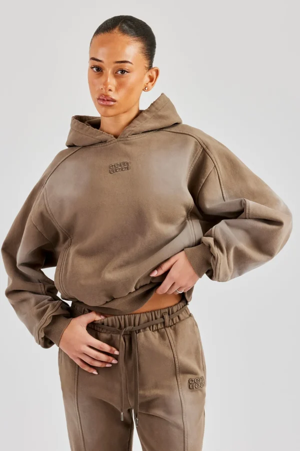 Raglan Washed Cropped Hoodie - Washed Taupe