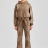 Raglan Washed Cropped Hoodie & Flare Trouser - Washed Taupe