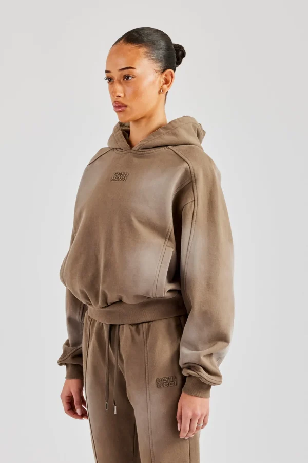 Raglan Washed Cropped Hoodie - Washed Taupe