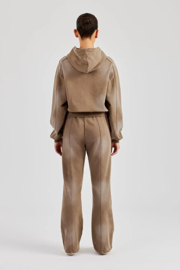 Raglan Washed Cropped Hoodie & Flare Trouser - Washed Taupe