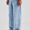 Raw Edge Applique Carpenter Denim Jeans - Light Blue