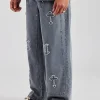 Raw Edge Applique Carpenter Denim Jeans - Washed Grey