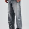 Raw Edge Applique Cross Baggy Jean - Grey Wash