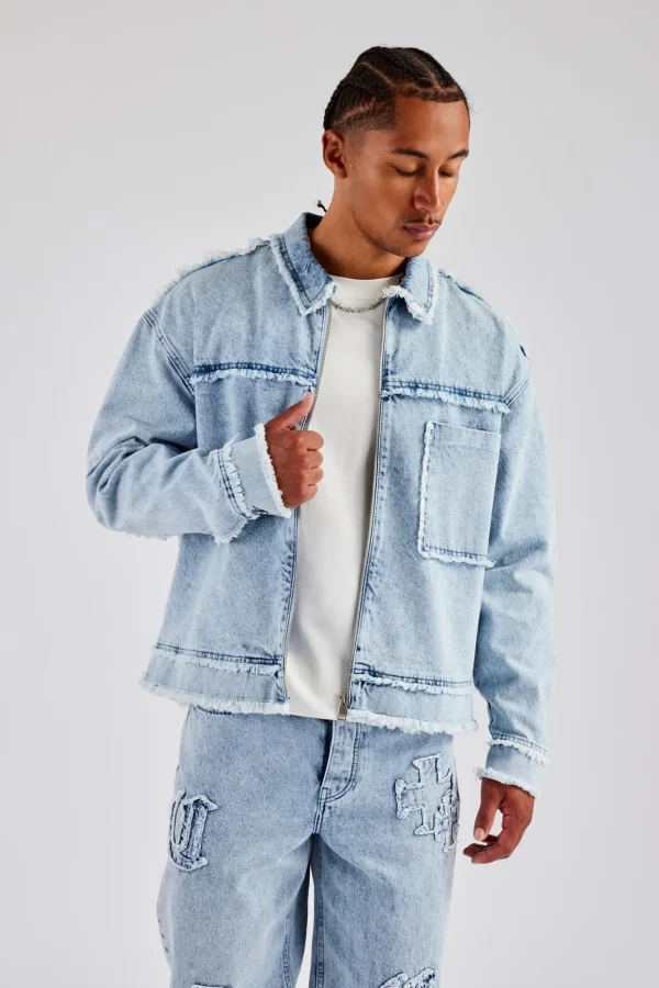 Raw Edge Denim Jacket - Iced Blue