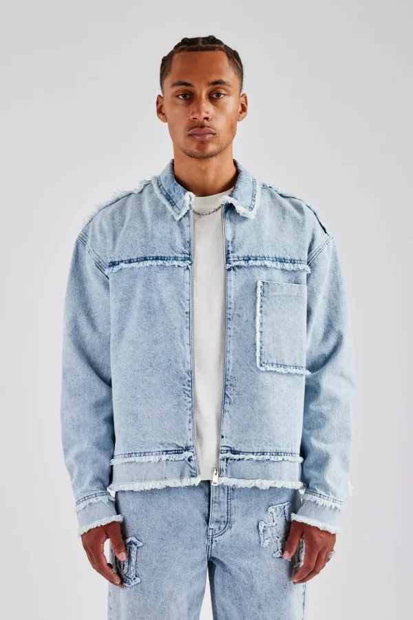 Raw Edge Denim Jacket - Iced Blue