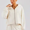 Raw Edge Zip Through Hoodie - Off White