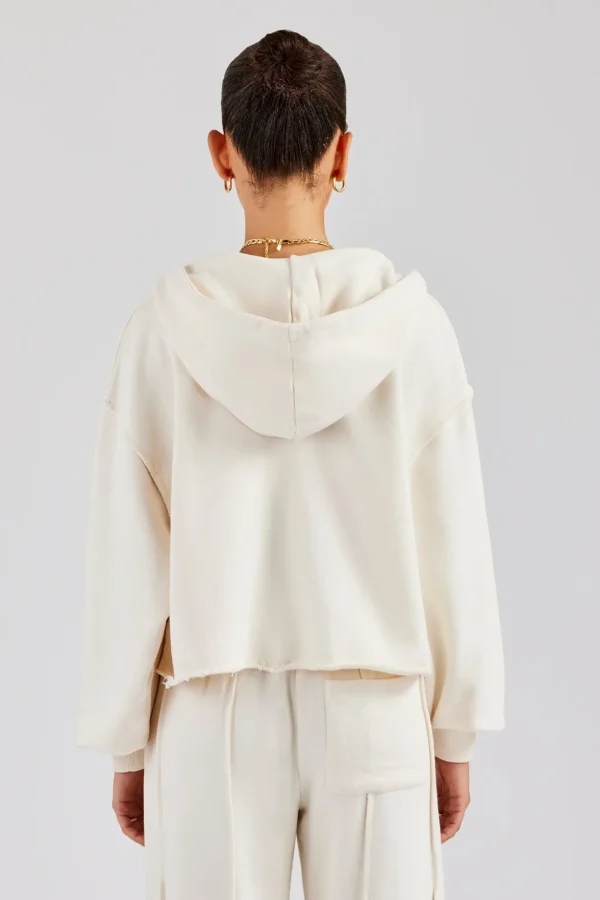 Raw Edge Zip Through Hoodie - Off White