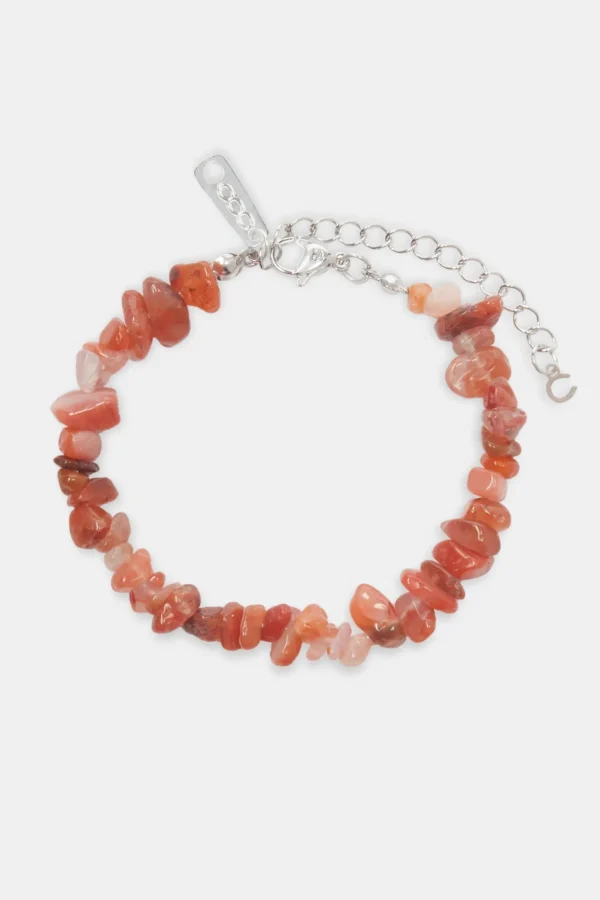 Red Agate Bead Bracelet - White 8mm