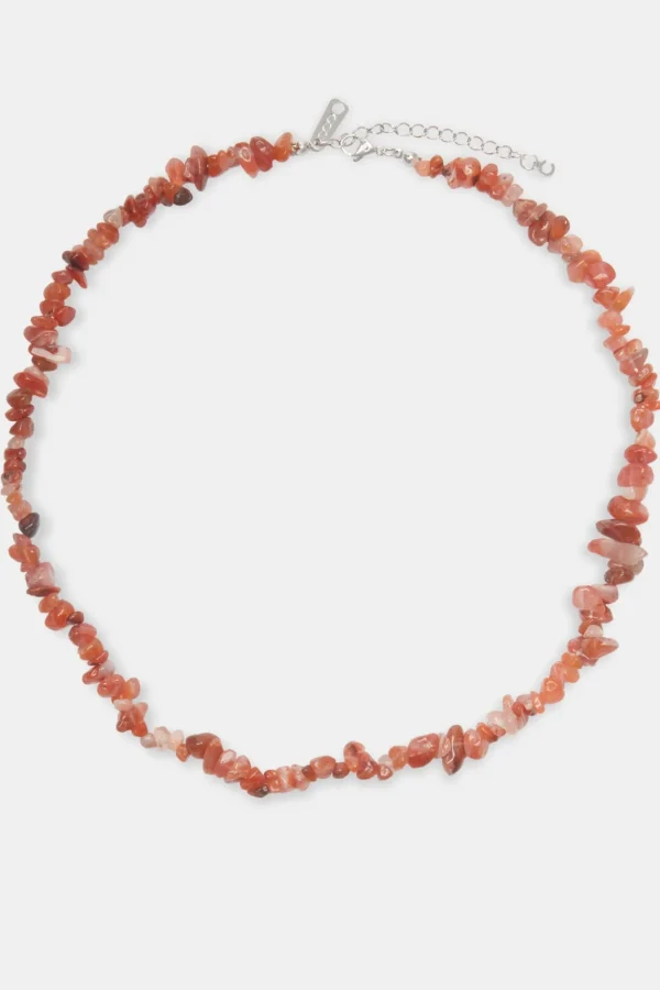 Red Agate Bead Necklace - White 8mm