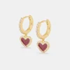 Red Enamel Heart Drop Earrings - 6mm