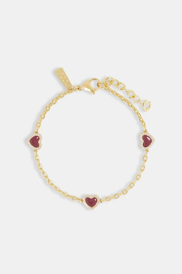 Red Enamel Heart Thin Rolo Bracelet - 8mm