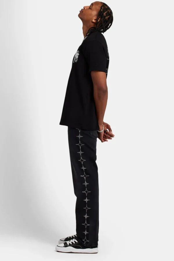 Relaxed Rhinestone Star Jeans - Washed Black