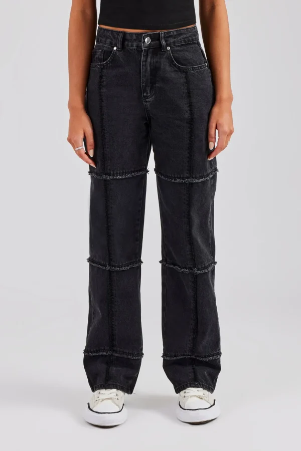 Relaxed Square Raw Edge Jean - Washed Black