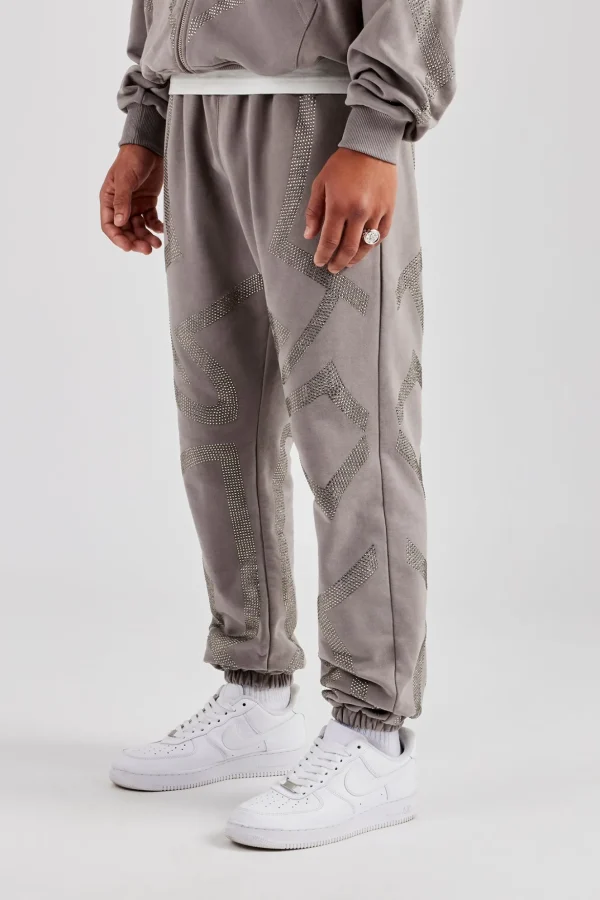 Rhinestone Cross Cuffed Jogger - Charcoal