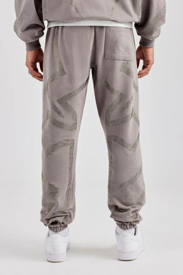 Rhinestone Cross Cuffed Jogger - Charcoal