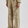 Rhinestone Cross Wide Leg Jogger - Khaki