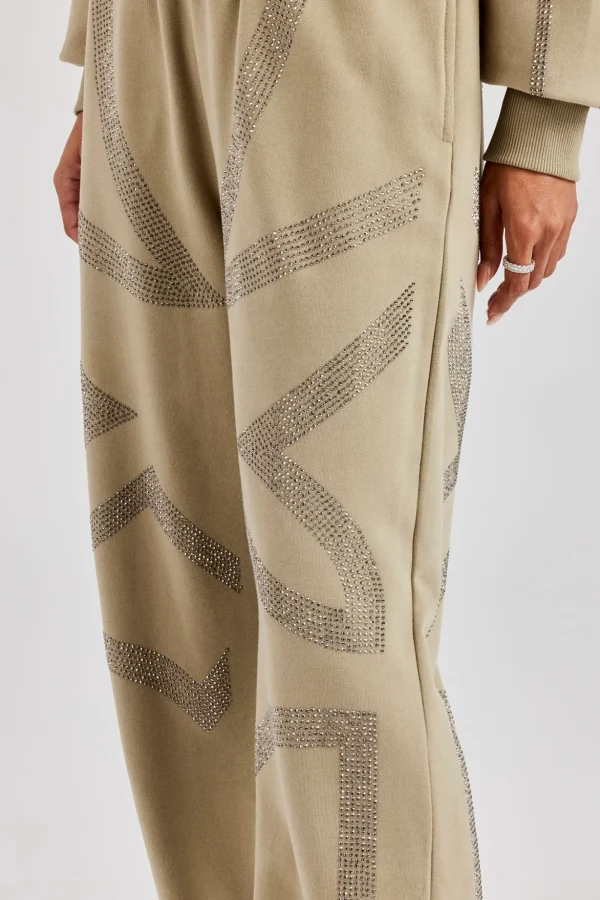 Rhinestone Cross Wide Leg Jogger - Khaki