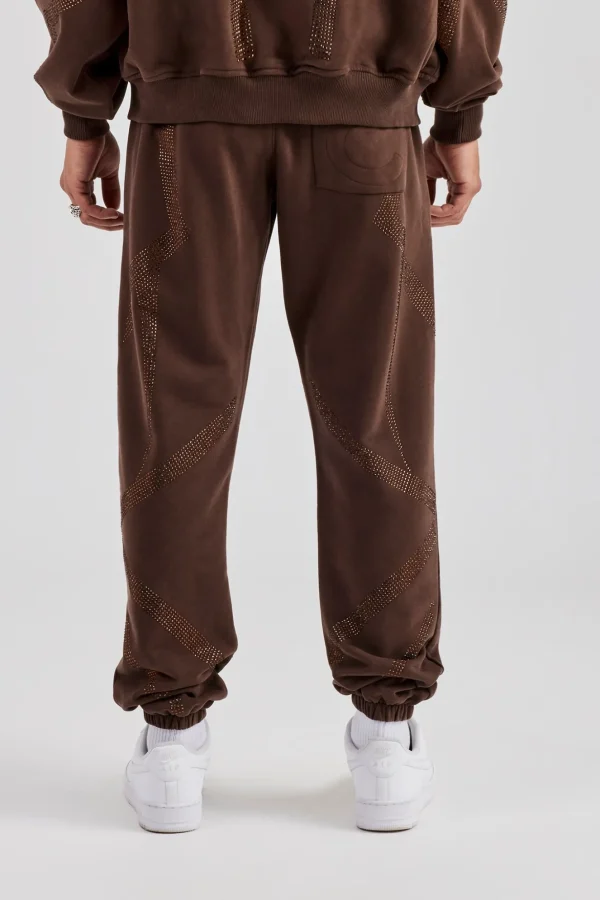 Rhinestone Diamond Cuffed Jogger - Chocolate