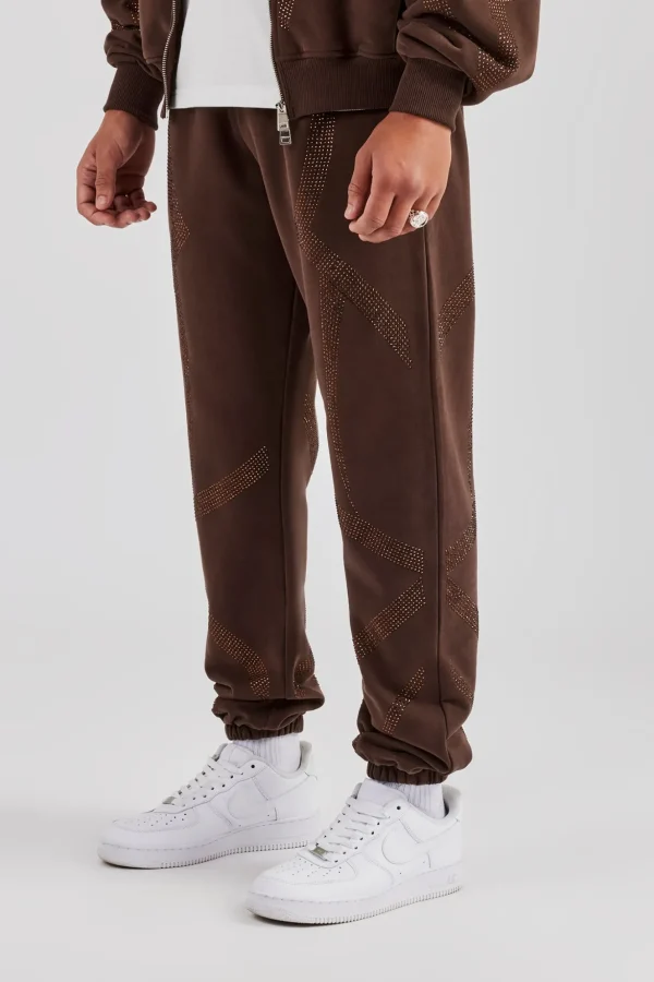 Rhinestone Diamond Cuffed Jogger - Chocolate