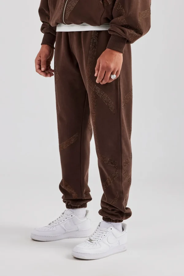 Rhinestone Diamond Cuffed Jogger - Chocolate