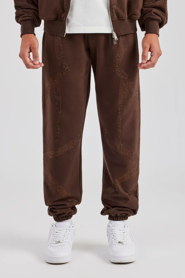 Rhinestone Diamond Cuffed Jogger - Chocolate