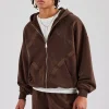 Rhinestone Diamond Zip Through Hoodie - Chocolate