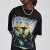 Rhinestone Lightning Oversized T-Shirt - Black