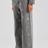 Rhinestone Motif Relaxed Denim Jean - Washed Grey