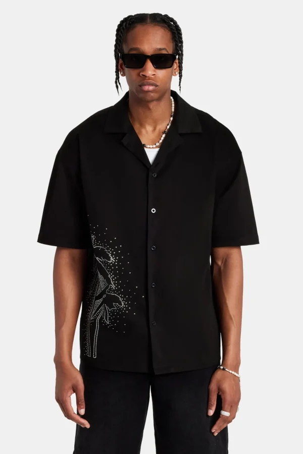 Rhinestone Palm Shirt - Black