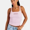 Rib Glitter Applique Vest Top - Pink