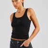 Ribbed Scoop Neck Embellished Vest - Black