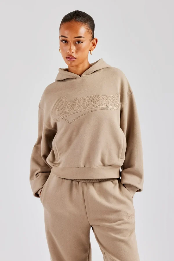 Rope Embroidery Oversized Hoodie - Taupe