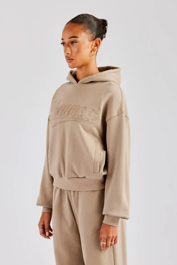 Rope Embroidery Oversized Hoodie - Taupe