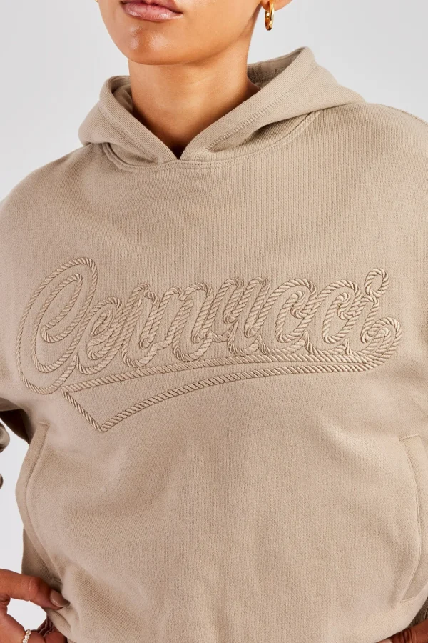 Rope Embroidery Oversized Hoodie - Taupe